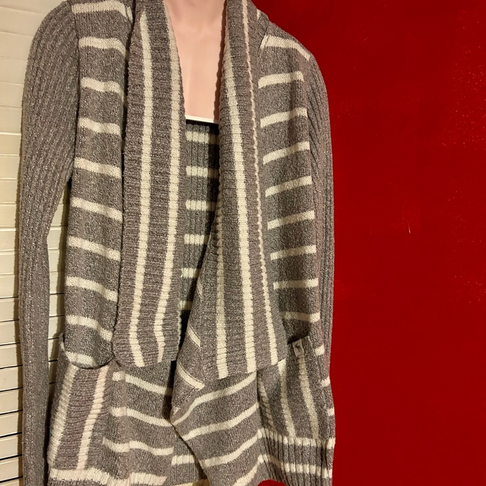 Abercrombie Kids Gray and Cream Striped Cardigan